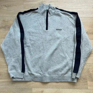 Chaps Men’s Quarter Zip Pullover Sweatshirt Gray Blue XXL